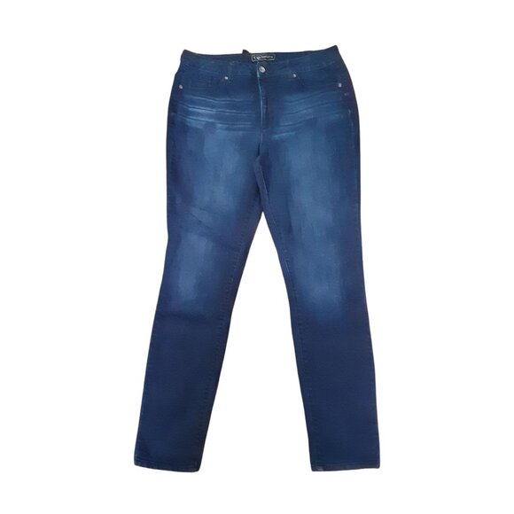 Cato Premium Jeans Womens 14 Blue Dark Wash Denim Whiskered Classic Fit Slim - Picture 1 of 9